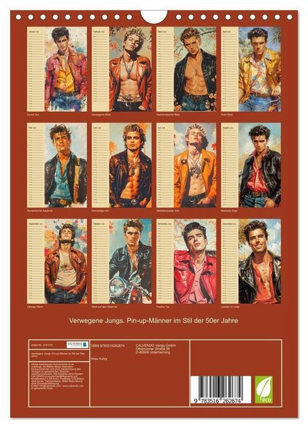 Produktbild: Verwegene Jungs. Pin-up-M&auml;nner im Stil der 50er Jahre (Wandkalender 2026 DIN A4 hoch), CALVENDO Monatskalender