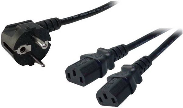 Produktbild: LogiLink Strom Anschlusskabel [1x Schutzkontakt-Winkelstecker - 2x Kaltger&auml;te-Stecker C13] 1.70 m Schwarz
