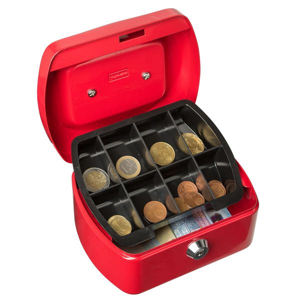 Produktbild: Idena Geldkassette Gr&ouml;&szlig;e 6 aus Metall 8 F&auml;cher rot 15,5x12x9cm