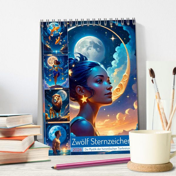 Produktbild: Zw&ouml;lf Sternzeichen (Tischkalender 2026 DIN A5 hoch), CALVENDO Monatskalender