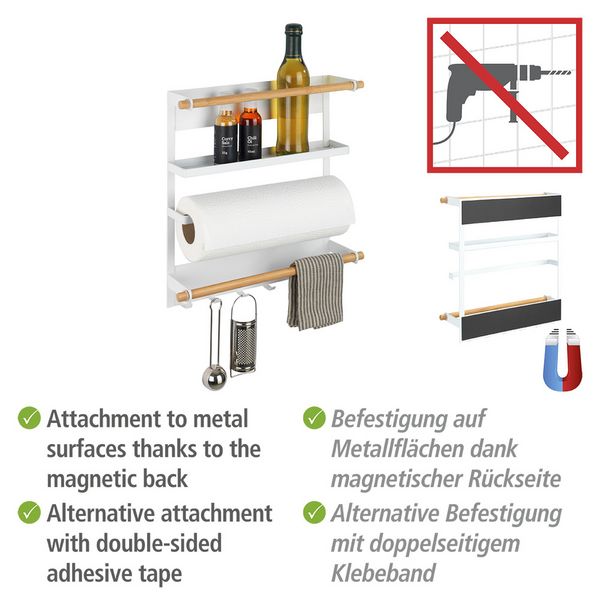 Produktbild: K&uuml;chenregal Mod. Magna Wei&szlig;, mit K&uuml;chenrollenhalterung