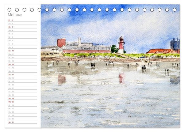Produktbild: B&uuml;sum Aquarelle - Liebevolle Impressionen des beliebten Nordseebads (Tischkalender 2026 DIN A5 quer), CALVENDO Monatskalender