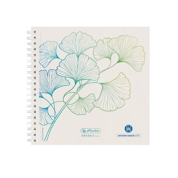 Herlitz Spiralblock 14,8x14,8cm 100 Blatt punktiert GREENline Ginkgo