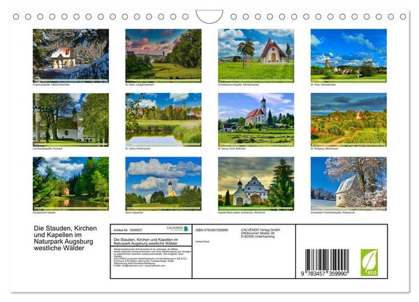 Produktbild: Die Stauden, Kirchen und Kapellen im Naturpark Augsburg westliche W&auml;lder (Wandkalender 2026 DIN A4 quer), CALVENDO Monatskalender