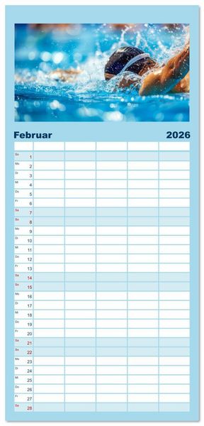 Produktbild: Familienplaner 2026 - Schwimmen - Bahn f&uuml;r Bahn mit 5 Spalten (Wandkalender, 21 x 45 cm) CALVENDO