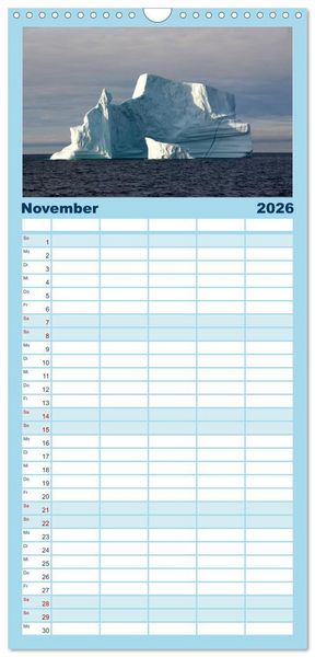 Produktbild: Familienplaner 2026 - EISIGE GIGANTEN in der DISKOBUCHT mit 5 Spalten (Wandkalender, 21 x 45 cm) CALVENDO