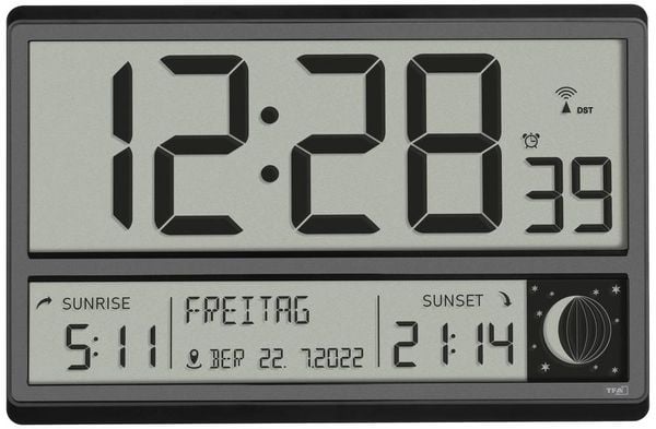 TFA Dostmann 60.4524.01 Funk Wanduhr 3600mm x 28mm x 235mm Schwarz Großes Display