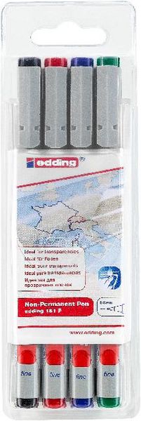 Produktbild: Edding Folienschreiber Non-permanent Pen 151 F, 4er Set