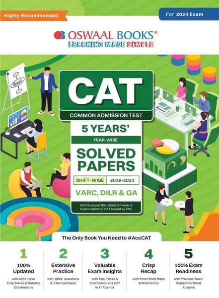 Oswaal CAT 5 Years Solved Papers (VARC, DILR & QA) | Year-wise & Shift-wise (2019 - 2023) for 2024 Exam