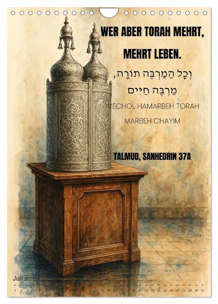 Produktbild: Weisheit, Licht und Leben &ndash; J&uuml;dische Inspiration durchs Jahr (Wandkalender 2026 DIN A4 hoch), CALVENDO Monatskalender