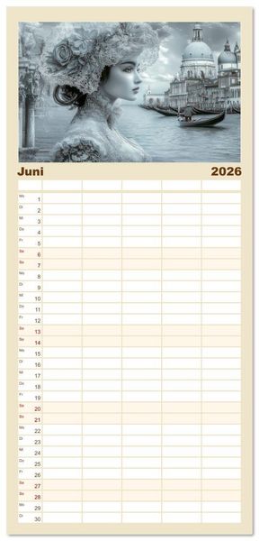 Produktbild: Familienplaner 2026 - Venezianischer Stil - In dezenten Farbt&ouml;nen mit 5 Spalten (Wandkalender, 21 x 45 cm) CALVENDO