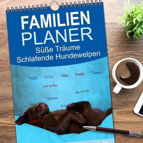 Produktbild: Familienplaner 2026 - S&uuml;&szlig;e Tr&auml;ume 2026 - schlafende Hundewelpen mit 5 Spalten (Wandkalender, 21 x 45 cm) CALVENDO