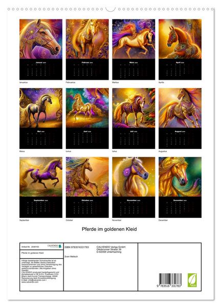 Produktbild: Pferde im goldenen Kleid (hochwertiger Premium Wandkalender 2026 DIN A2 hoch), Kunstdruck in Hochglanz