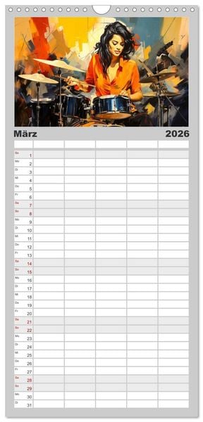 Produktbild: Familienplaner 2026 - Schlagzeug ewige Liebe live mit 5 Spalten (Wandkalender, 21 x 45 cm) CALVENDO