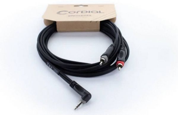 Produktbild: Cordial 14859 Klinke / Cinch Audio Y-Adapter [1x Klinkenstecker 3.5 mm - 2x Cinch-Stecker] 1.50 m Schwarz PVC-Mantel, Zwillingsleitung