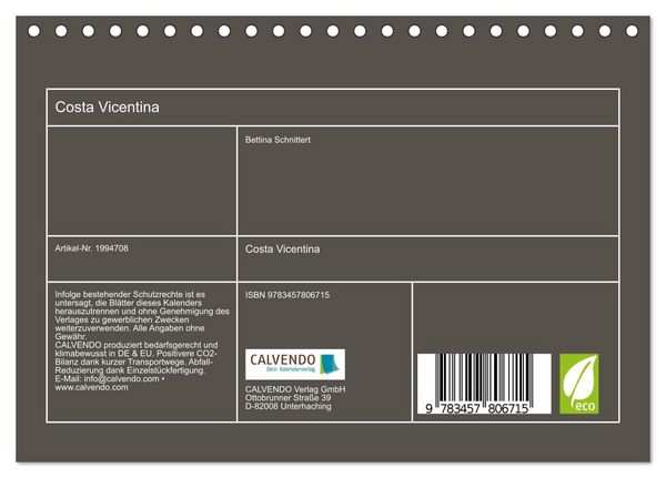Produktbild: Costa Vicentina (Tischkalender 2026 DIN A5 quer), CALVENDO Monatskalender