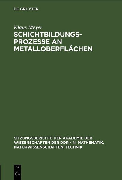 Produktbild: Schichtbildungsprozesse an Metalloberfl&auml;chen