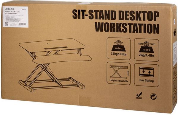 Produktbild: LogiLink EO0033 Sitz-Steh-Schreibtischaufsatz H&ouml;hen-Bereich: 100 bis 505mm Schwarz