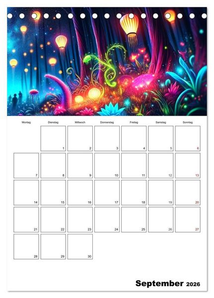 Produktbild: Neonlicht Familienplaner (Tischkalender 2026 DIN A5 hoch), CALVENDO Monatskalender