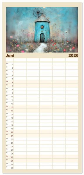 Produktbild: Familienplaner 2026 - Windgefl&uuml;ster-M&uuml;hlenimpressionen mit 5 Spalten (Wandkalender, 21 x 45 cm) CALVENDO