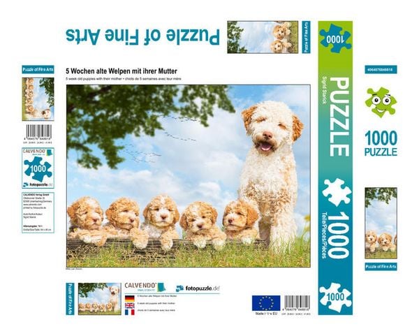 CALVENDO Puzzle 5 Wochen alte Welpen mit ihrer Mutter | 1000 Teile Lege-Größe 64x48cm Foto-Puzzle für glückliche Stunden