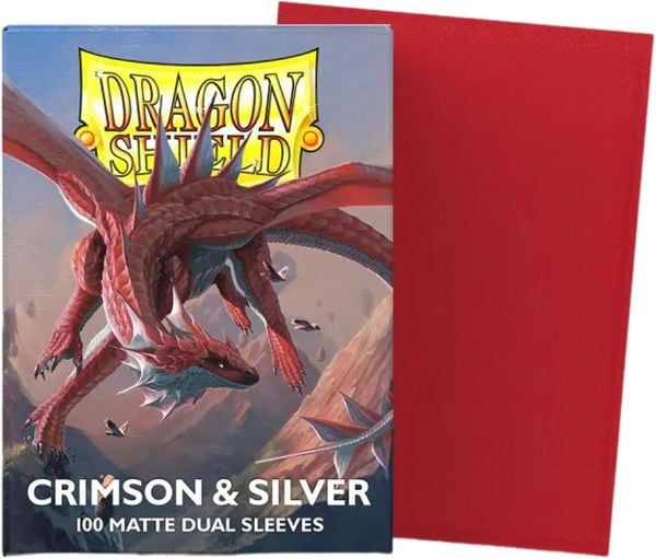 Pegasus ART15072 - Dragon Shield: Crimson & Silver, 100 Matte Dual Sleeves