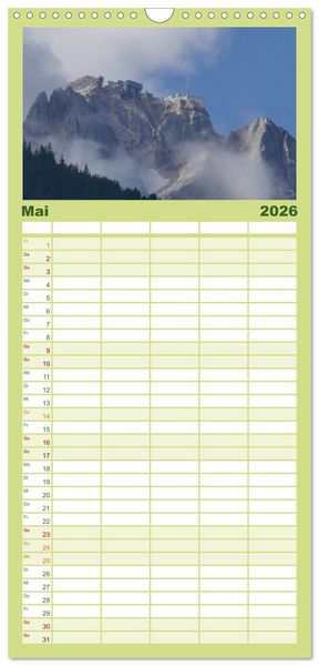 Produktbild: Familienplaner 2026 - Das Zugspitzegebiet mit 5 Spalten (Wandkalender, 21 x 45 cm) CALVENDO