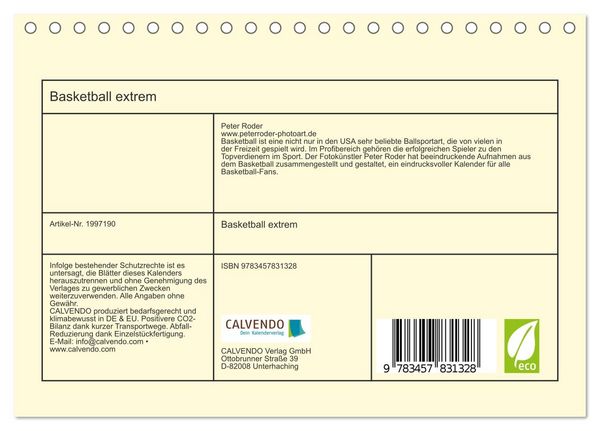 Produktbild: Basketball extrem (Tischkalender 2026 DIN A5 quer), CALVENDO Monatskalender