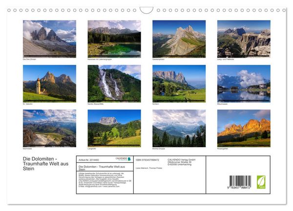 Produktbild: Die Dolomiten - Traumhafte Welt aus Stein (Wandkalender 2026 DIN A3 quer), CALVENDO Monatskalender