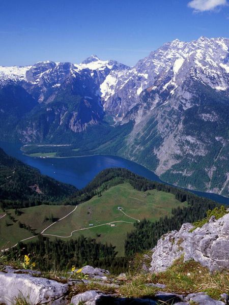 Produktbild: CALVENDO Puzzle Blick vom Jenner auf den K&ouml;nigssee mit Watzmann | 1000 Teile Lege-Gr&ouml;&szlig;e 64x48cm Foto-Puzzle f&uuml;r gl&uuml;ckliche Stunden