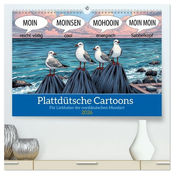 Produktbild: Plattd&uuml;tsche Cartoons (hochwertiger Premium Wandkalender 2026 DIN A2 quer), Kunstdruck in Hochglanz