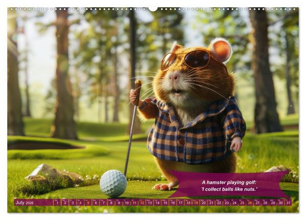 Produktbild: Funny charming animals as golf players (High Quality Premium Wall Calendar 2026 DIN A2 landscape),CALVENDO 12 Month Wall Calendar