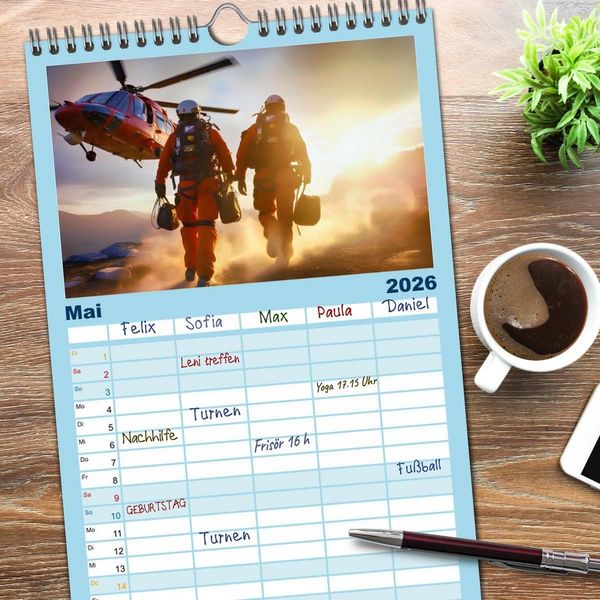 Produktbild: Familienplaner 2026 - Im Bann der Rettung - Rettungshubschrauber mit 5 Spalten (Wandkalender, 21 x 45 cm) CALVENDO