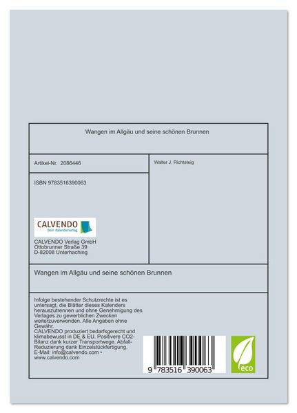 Produktbild: Wangen im Allg&auml;u und seine sch&ouml;nen Brunnen (Tischkalender 2026 DIN A5 hoch), CALVENDO Monatskalender