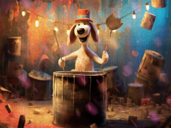 Produktbild: CALVENDO Puzzle Hund Balou schl&auml;gt die Pauke | 1000 Teile Lege-Gr&ouml;&szlig;e 64x48cm Foto-Puzzle f&uuml;r gl&uuml;ckliche Stunden
