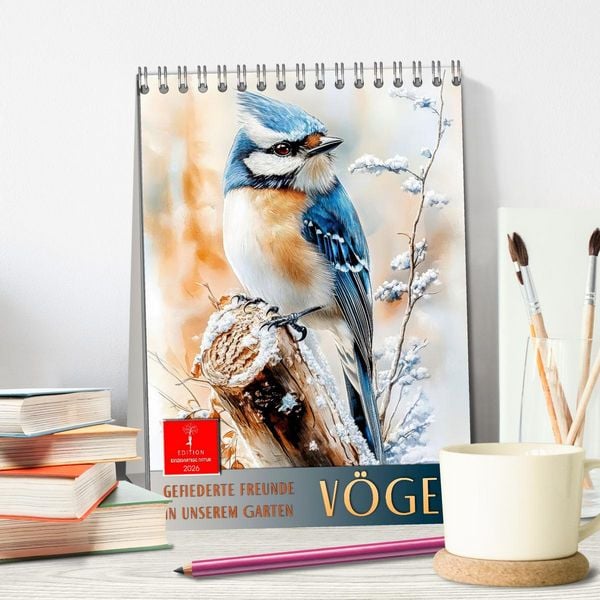 Produktbild: V&ouml;gel - gefiederte Freunde in unserem Garten (Tischkalender 2026 DIN A5 hoch), CALVENDO Monatskalender