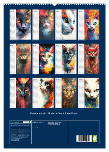 Produktbild: Katzenportraits. Moderne Samtpfoten-Kunst (hochwertiger Premium Wandkalender 2026 DIN A2 hoch), Kunstdruck in Hochglanz