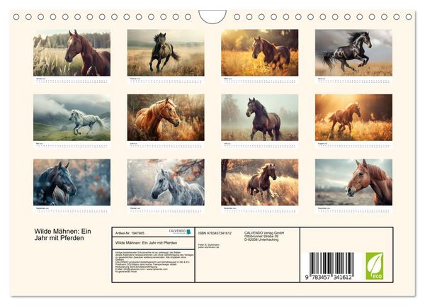 Produktbild: Wilde M&auml;hnen: Ein Jahr mit Pferden (Wandkalender 2026 DIN A4 quer), CALVENDO Monatskalender