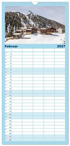 Produktbild: Familienplaner 2027 - Matterhorn - Eiger, M&ouml;nch und Jungfrau: Rund um die zeitlosen Gipfel mit 5 Spalten (Wandkalender, 21 x 45 cm) CALVENDO