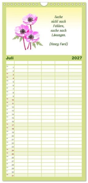 Produktbild: Familienplaner 2027 - 12 unterhaltsame Zitate f&uuml;r ein sch&ouml;nes Jahr mit 5 Spalten (Wandkalender, 21 x 45 cm) CALVENDO