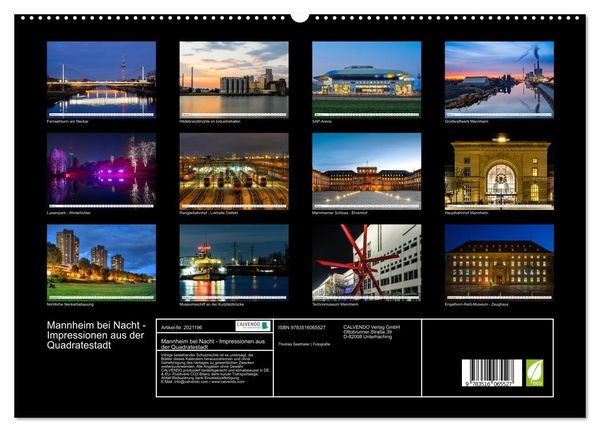 Produktbild: Mannheim bei Nacht - Impressionen aus der Quadratestadt (hochwertiger Premium Wandkalender 2026 DIN A2 quer), Kunstdruck in Hochglanz