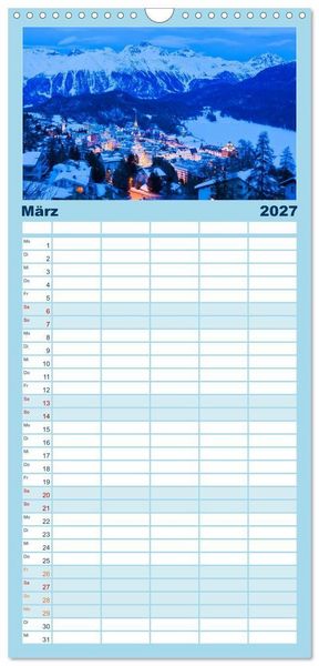 Produktbild: Familienplaner 2027 - Graub&uuml;nden Engadin mit 5 Spalten (Wandkalender, 21 x 45 cm) CALVENDO