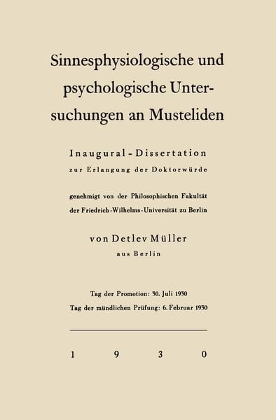 Produktbild: Sinnesphysiologische und psychologische Untersuchungen an Musteliden