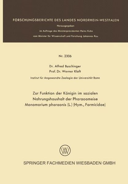 Produktbild: Zur Funktion der K&ouml;nigin im sozialen Nahrungshaushalt der Pharaoameise Monomorium pharaonis (L.) (Hym., Formicidae)