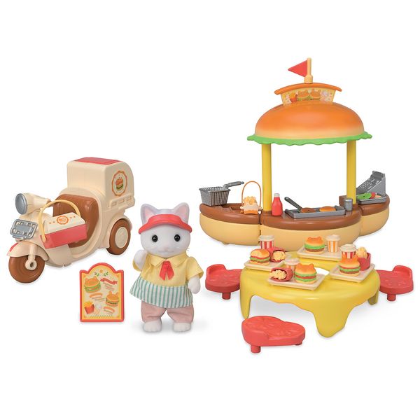 Produktbild: Sylvanian Families 5757 - Hamburger Stand, Mobiler Hamburger Imbiss mit Figur, Spielset