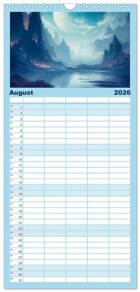 Produktbild: Familienplaner 2026 - Tr&auml;umereien in Blau mit 5 Spalten (Wandkalender, 21 x 45 cm) CALVENDO