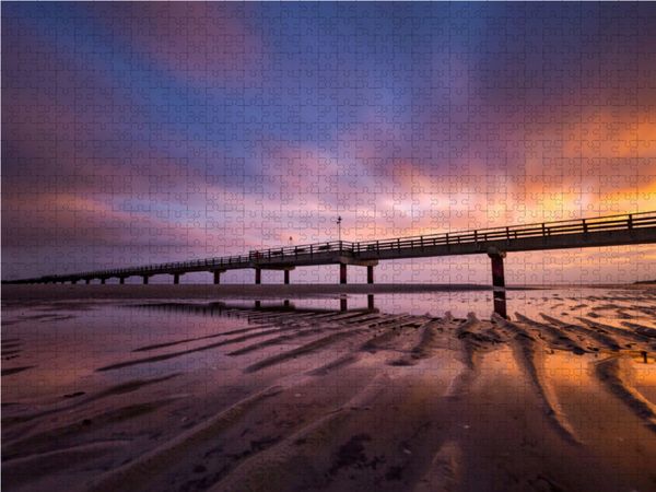 Produktbild: CALVENDO Puzzle Seebr&uuml;cke Prerow im Sonnenaufgang | 1000 Teile Lege-Gr&ouml;&szlig;e 64x48cm Foto-Puzzle f&uuml;r gl&uuml;ckliche Stunden