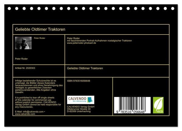 Produktbild: Geliebte Oldtimer Traktoren (Tischkalender 2026 DIN A5 quer), CALVENDO Monatskalender