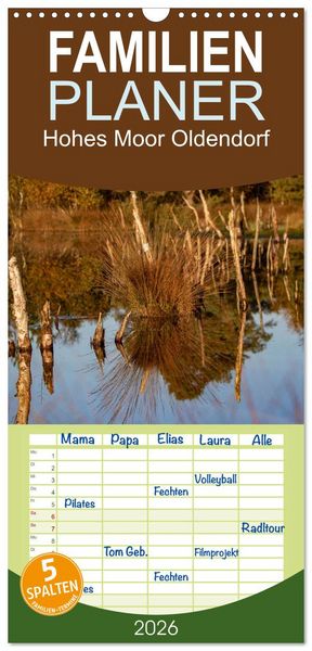Produktbild: Familienplaner 2026 - Hohes Moor Oldendorf mit 5 Spalten (Wandkalender, 21 x 45 cm) CALVENDO