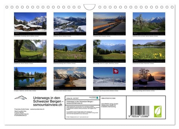 Produktbild: Unterwegs in den Schweizer Bergen - swissmountainview.ch (Wandkalender 2026 DIN A4 quer), CALVENDO Monatskalender